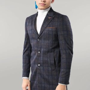 Plaid Over Knee Smoked Men Coat - Wessi