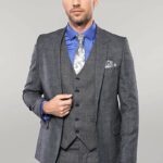 Plaid Slim-Fit Black 3 Piece Suit | Wessi