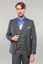 Plaid Slim-Fit Black 3 Piece Suit