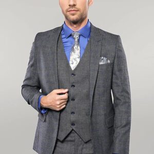 Plaid Slim-Fit Black 3 Piece Suit | Wessi