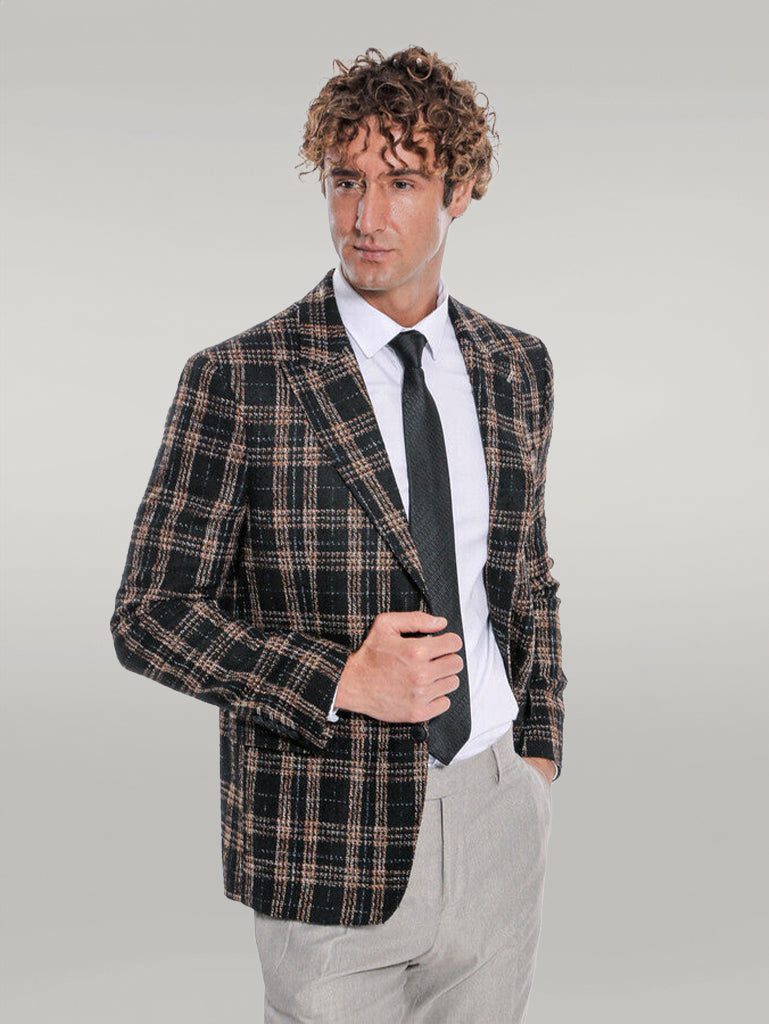 Mens Black Blazer - Men's Slim Fit Tie Dye Gradient Pattern Sports Coat in Black main image 1