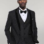 Plaid Slim Fit Black Men Tuxedo  - Wessi