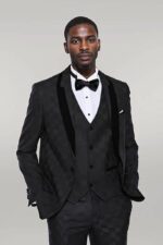 Plaid Slim Fit Black Men Tuxedo 