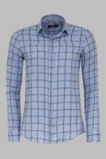 Plaid Slim Fit Blue Men Shirt