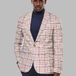 Plaid Slim-Fit Brown Blue Men Blazer - Wessi