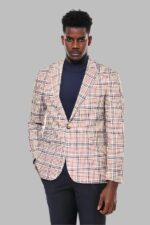 Plaid Slim-Fit Brown Blue Men Blazer