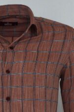 Plaid-Slim-Fit-Brown-Men-Shirt-Wessi-1