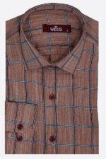 Plaid-Slim-Fit-Brown-Men-Shirt-Wessi-2