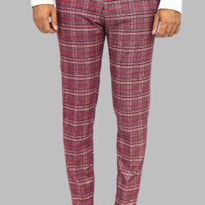 Plaid Slim Fit Burgundy Men Pants - Wessi