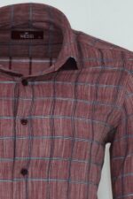 Plaid-Slim-Fit-Burgundy-Men-Shirt-Wessi-1
