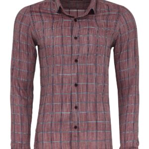 Plaid Slim Fit Burgundy Men Shirt - Wessi