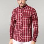 Plaid Slim Fit Burgundy Shirt - Wessi