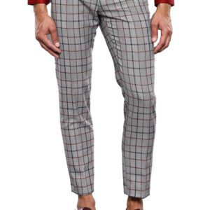 Plaid Slim-Fit Dark Grey Men Trousers - Wessi
