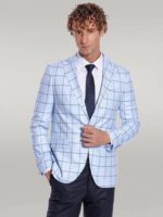 Plaid Slim Fit Light Blue Men Blazer