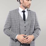 Plaid Slim-Fit Light Blue Men Suit - Wessi