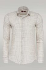 Plaid Slim Fit Light Brown Men Shirt