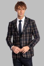 Plaid Slim Fit Navy Blue Men Blazer