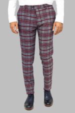 Plaid Slim Fit Navy Blue Men Pants