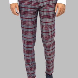 Plaid Slim Fit Navy Blue Men Pants - Wessi