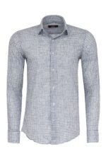 Plaid Slim Fit Navy Blue Men Shirt