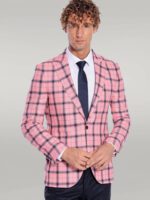 Plaid Slim Fit Pink Men Blazer