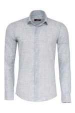 Plaid Slim Fit Sky Blue Men Shirt