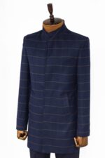Plaid-Standing-Collar-Navy-Blue-Men-Coat-Wessi-3