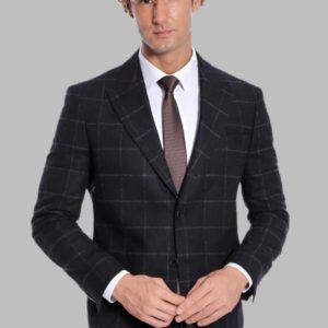 Plaid Wool Black Men Blazer - Wessi