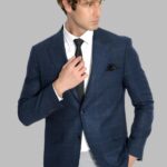 Plaid Wool Navy Blue Men Blazer - Wessi