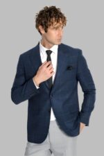 Plaid Wool Navy Blue Men Blazer