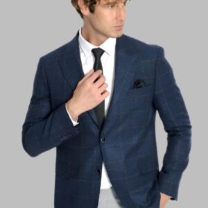 Plaid Wool Navy Blue Men Blazer - Wessi