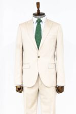 Plain 2 Piece Slim Fit Cream Men Suit