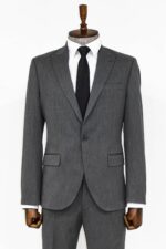 Plain 2 Piece Slim Fit Dark Grey Men Suit