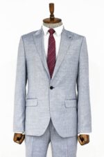 Plain 2 Piece Slim Fit Grey Men Suit