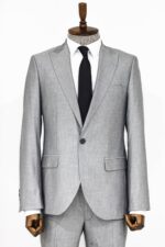Plain 2 Piece Slim Fit Grey Men Suit
