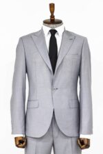 Plain 2 Piece Slim Fit Grey Men Suit