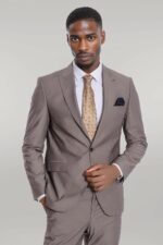 Plain 2 Piece Slim Fit Light Brown Men Suit