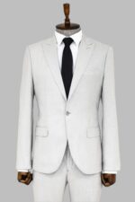 Plain 2 Piece Slim Fit Light Grey Men Suit