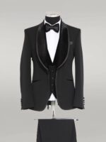 Plain-3-Piece-Velvet-Shawl-Lapel-Elegant-Black-Men-Tuxedo-with-Bow-Tie-Wessi-1