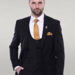 Plain Black 3-Piece Men's Suit - Wessi