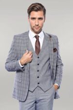 Plain Blue Vested Men's Suit