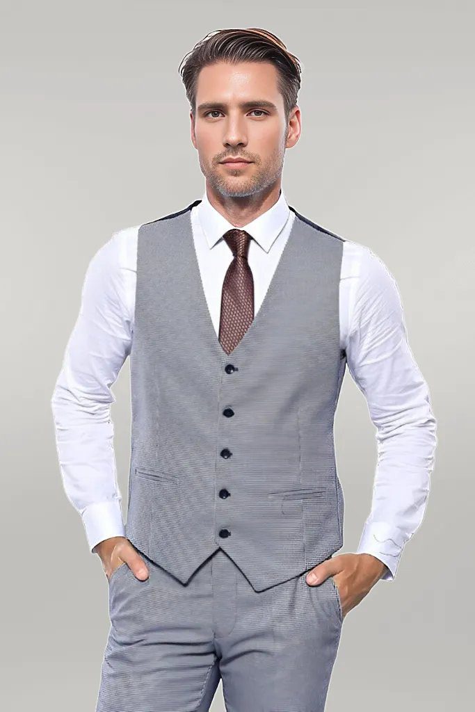 Plain Blue Vested Men's Suit