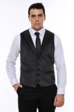 Plain Collared Anthracite Men Vest