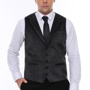 Plain Collared Anthracite Men Vest - Wessi