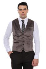 Plain Collared Brown Men Vest
