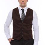 Plain Collared Dark Brown Men Vest - Wessi