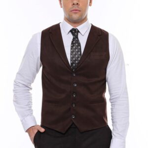 Plain Collared Dark Brown Men Vest - Wessi