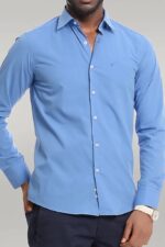 Plain Cotton Satin Blue Shirt