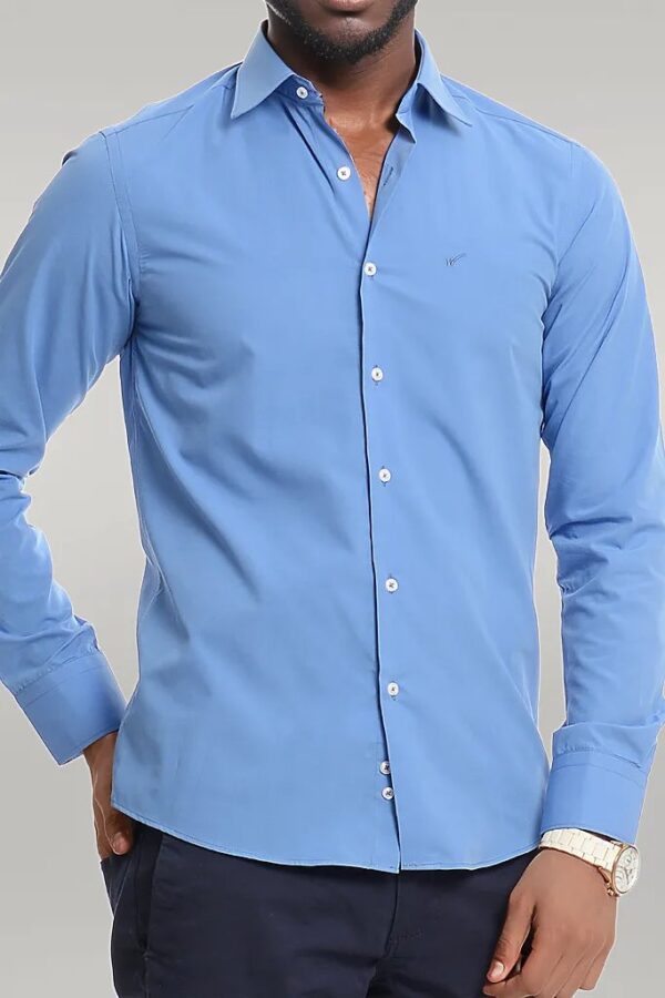 Plain Cotton Satin Blue Shirt - Wessi