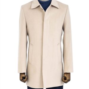 Plain Hidden Button Beige Men Coat - Wessi